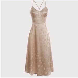 NWT Rihoas Nude Satin Jacquard Lace up back Midi Dress